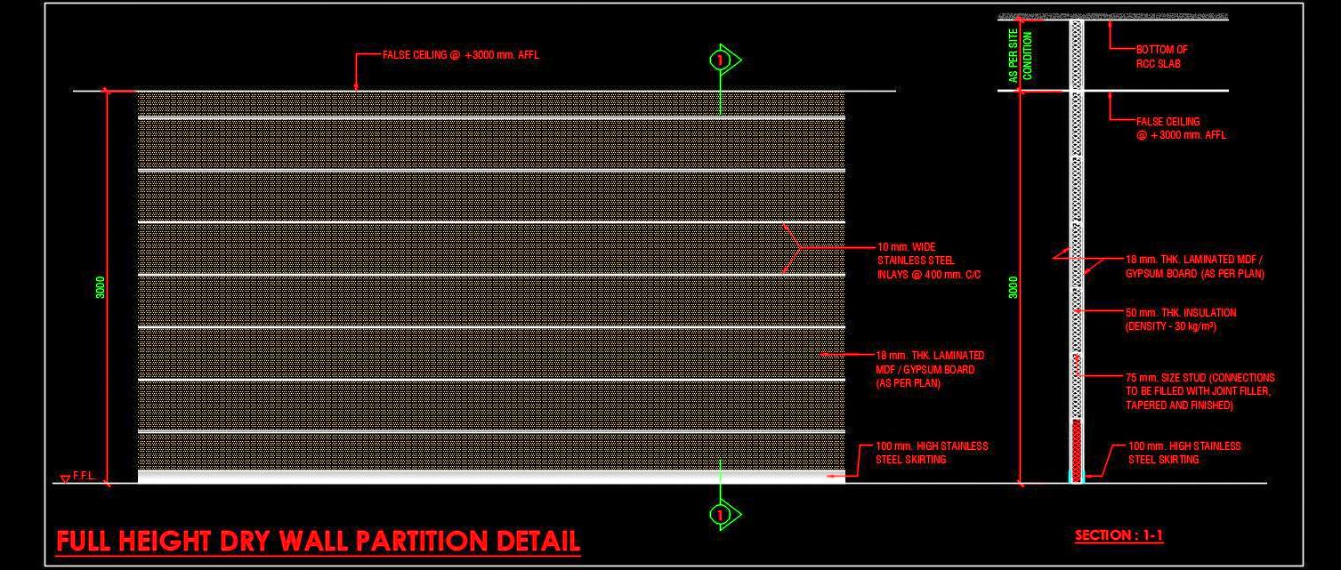 Interior Dry Wall Partition Design- Free DWG Details